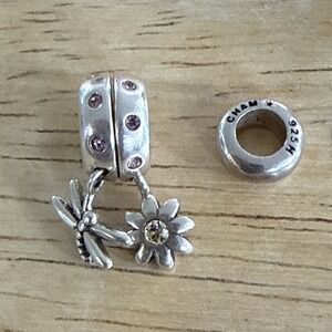Chamilia 925 & crystal YOU & ME FLOWER & DRAGONFLY charm bracelet bead & Spacer